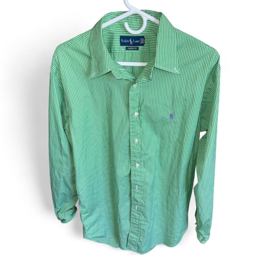 Ralph Lauren Men's Classic Fit Striped Button Down Shirt Green White Size XL